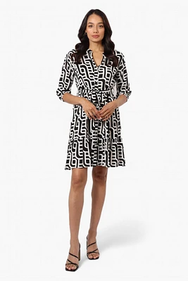 Beechers Brook Belted Patterned Button Down Day Dress