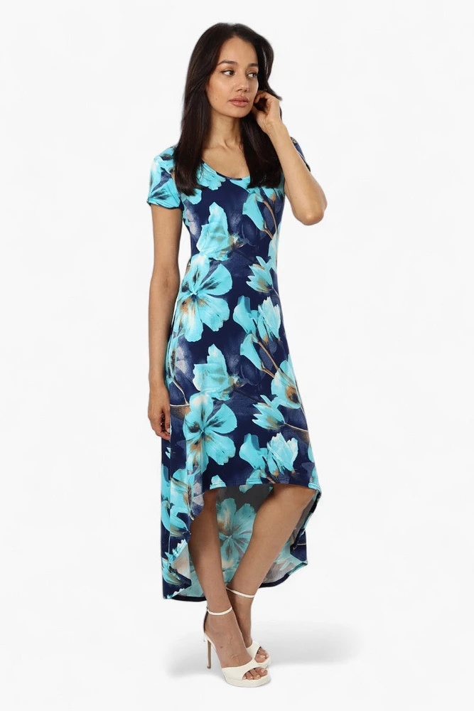 International INC Company Floral High Low Cap Sleeve Maxi Dress