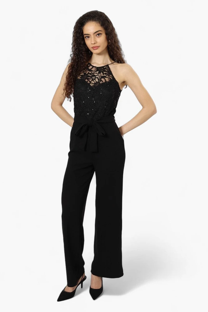 Limite Belted Lace Sequin Jumpsuit