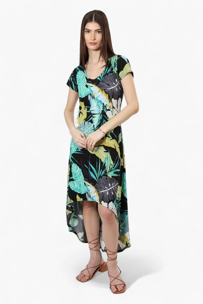 International INC Company Leaf Pattern High Low Maxi Dress