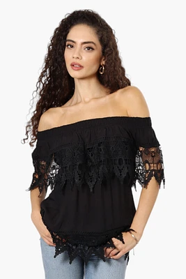 International INC Company Off Shoulder Crochet Detail Blouse