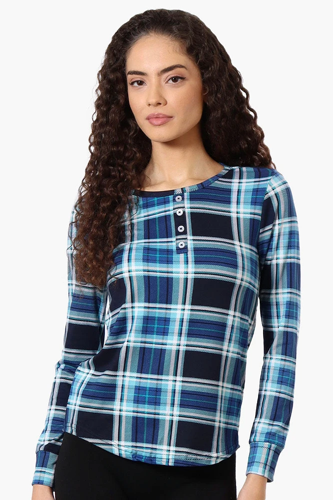 Canada Weather Gear Plaid Henley Pajama Top