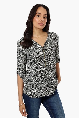 International INC Company Floral Roll Up Sleeve Blouse