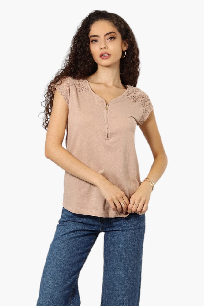 Majora Half Zip Lace Shoulder Tee