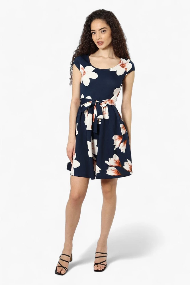 Limite Belted Floral Cap Sleeve Day Dress