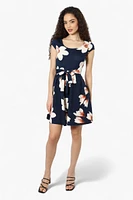 Limite Belted Floral Cap Sleeve Day Dress