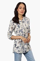 Beechers Brook Floral Belted Roll Up Sleeve Blouse