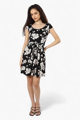 Limite Belted Floral Cap Sleeve Day Dress