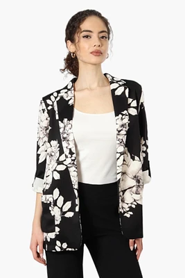 Limite Floral Roll Up Sleeve Open Blazer