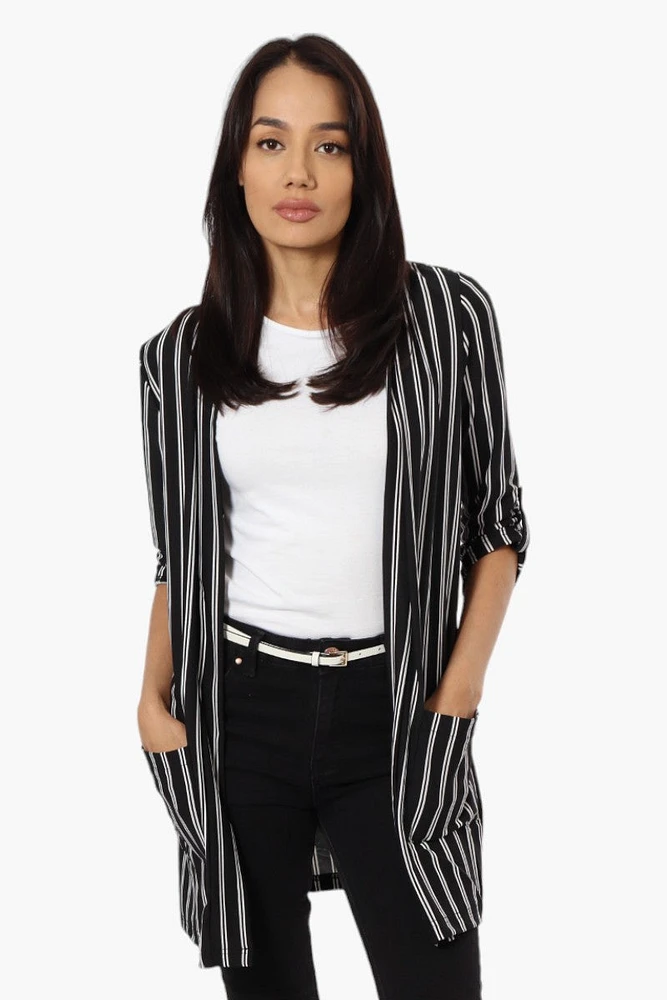 International INC Company Striped Roll Up Sleeve Cardigan