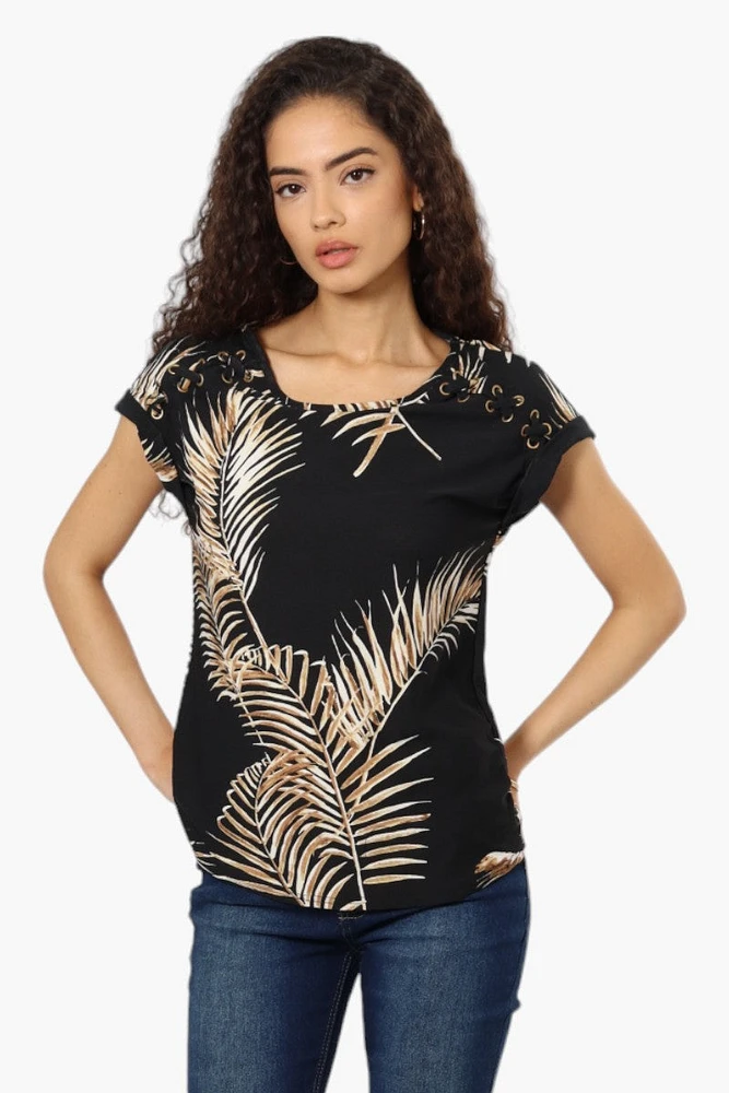 Beechers Brook Leaf Pattern Short Sleeve Blouse