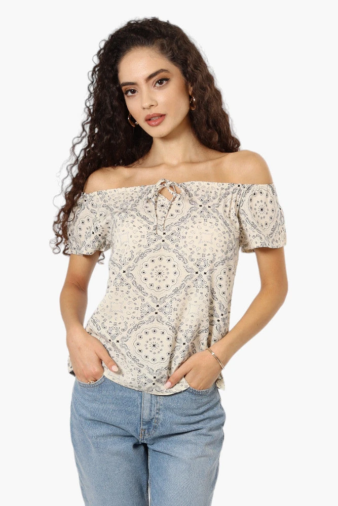 Majora Patterned Off Shoulder Flutter Blouse