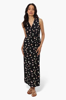 Beechers Brook Butterfly Pattern Belted Crossover Maxi Dress