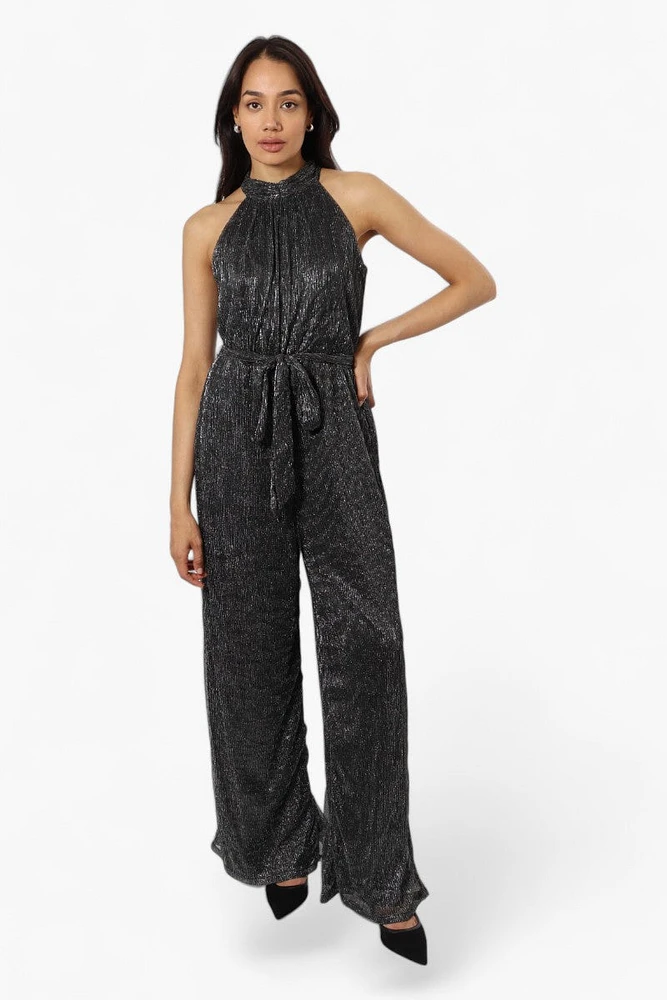 Limite Sleeveless Belted Lurex Jumpsuit