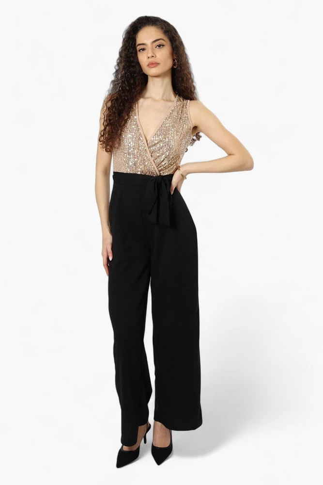 Limite Belted Sequin Top Jumpsuit