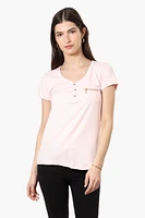Magazine Henley Zip Pocket Tee - Blush