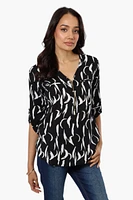 International INC Company Patterned Roll Up Sleeve Blouse