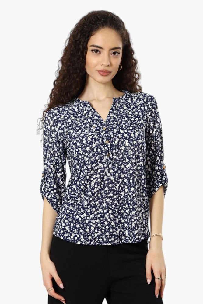 Beechers Brook Floral Roll Up Sleeve Henley Shirt