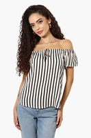 Majora Striped Off Shoulder Flutter Blouse