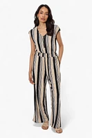 Majora Striped Front Zip Cinched Waist Jumpsuit