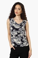 Impress Leaf Pattern Cowl Neck Tank Top