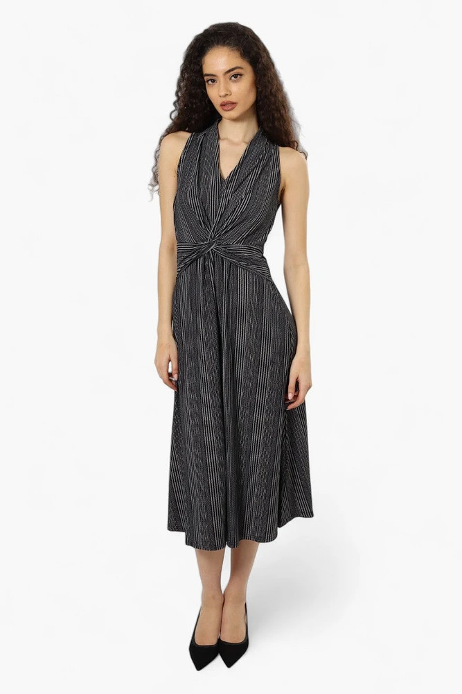 Limite Striped Sleeveless Front Twist Maxi Dress