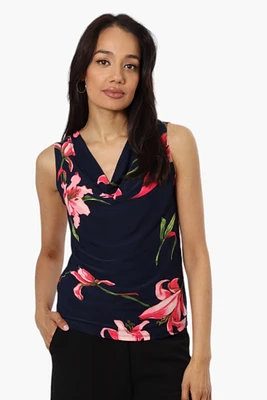 Impress Floral Cowl Neck Tank Top - Navy