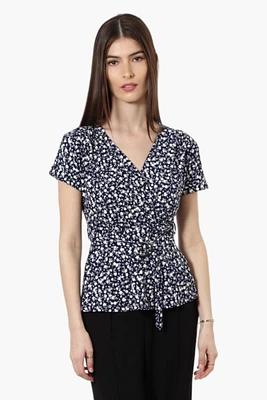 International INC Company Belted Floral Crossover Blouse