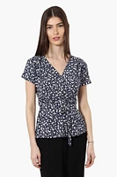 International INC Company Belted Floral Crossover Blouse