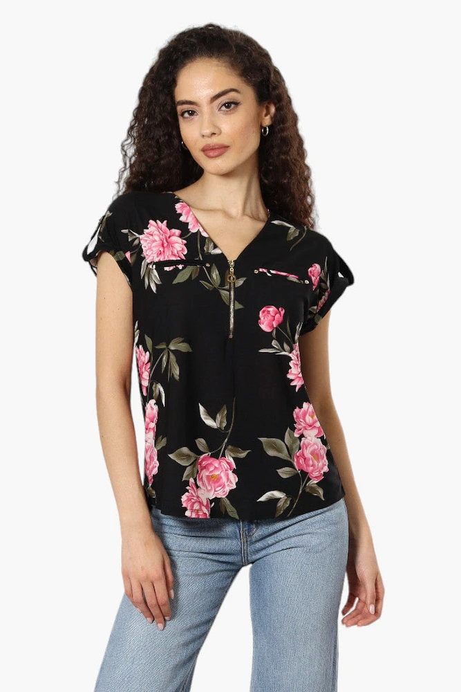 Beechers Brook Floral Half Zip Tee