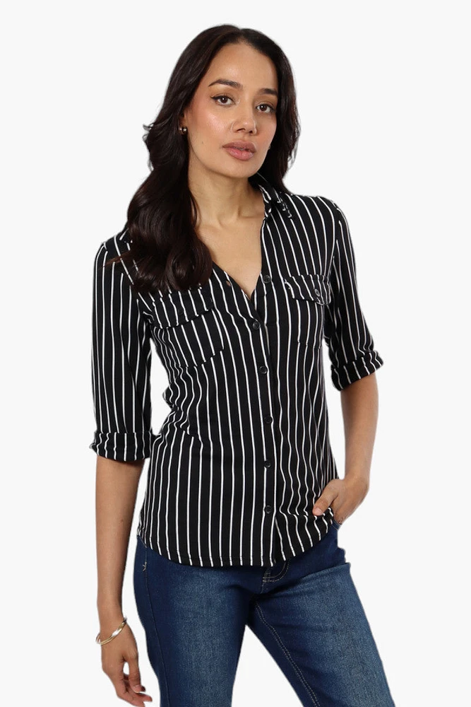 Urbanology Striped Flap Pocket Button Down Shirt