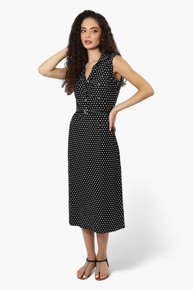 Majora Belted Polka Dot Front Pocket Maxi Dress