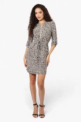 Beechers Brook Leopard Print Roll Up Sleeve Day Dress