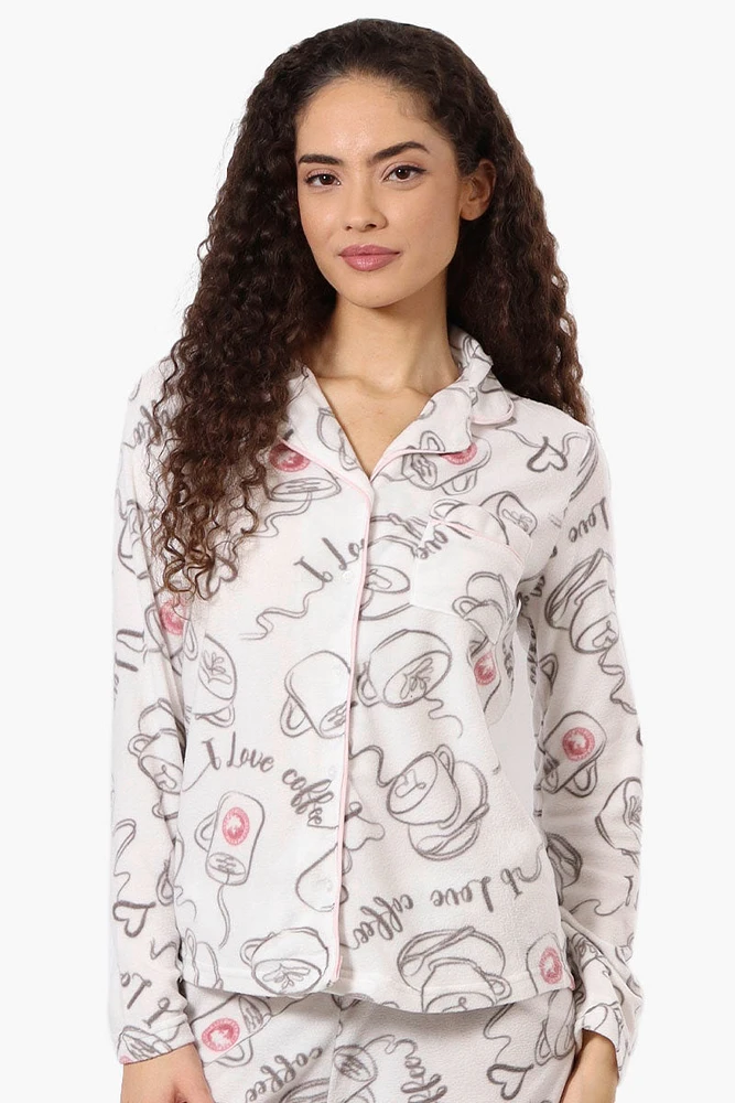 Canada Weather Gear Coffee Pattern Button Down Pajama Top