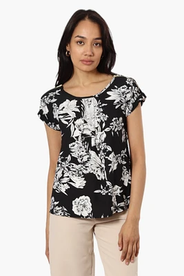 International INC Company Floral Zip Shoulder Blouse