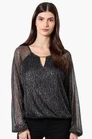 Limite Sheer Sleeve Lurex Keyhole Blouse