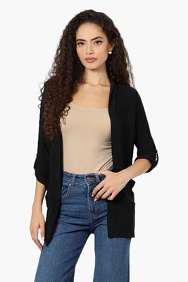 International INC Company Roll Up Sleeve Open Wrap Cardigan