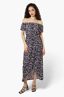 Beechers Brook Patterned Off Shoulder Flounce Maxi Dress