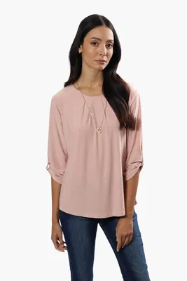 International INC Company Solid Roll Up Sleeve Blouse