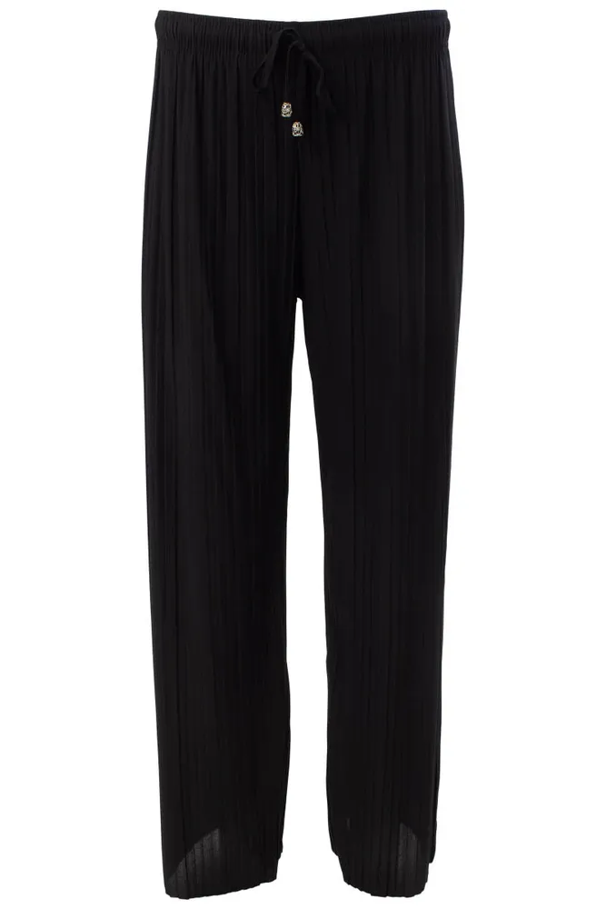 Solid Tie Waist Crinkle Pants