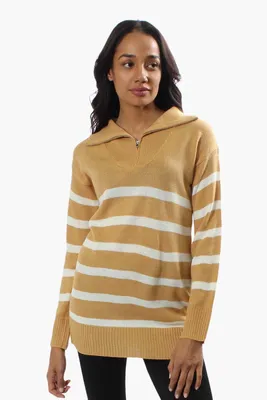 International INC Company Striped Front Zip Pullover Sweater