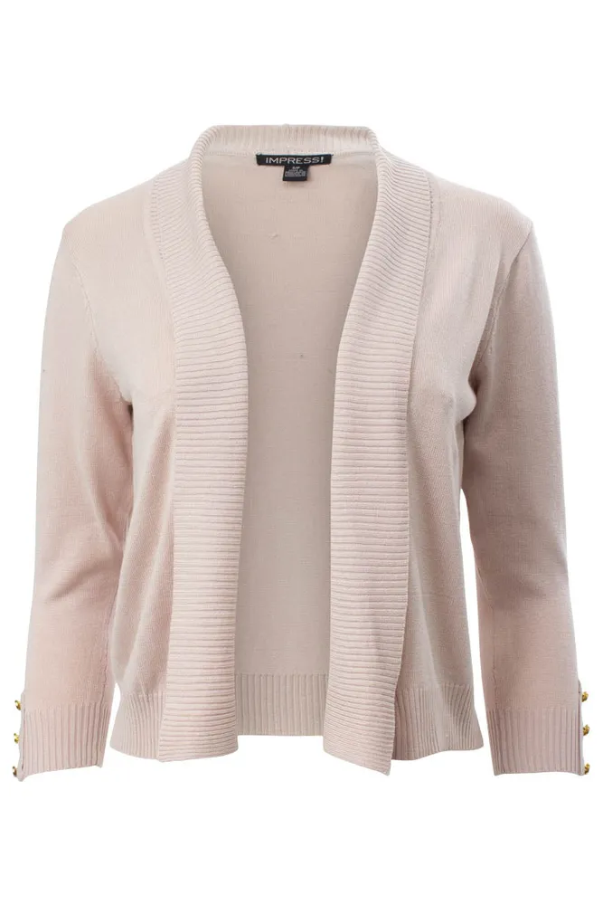 Solid Open Front 3/4 Sleeve Cardigan