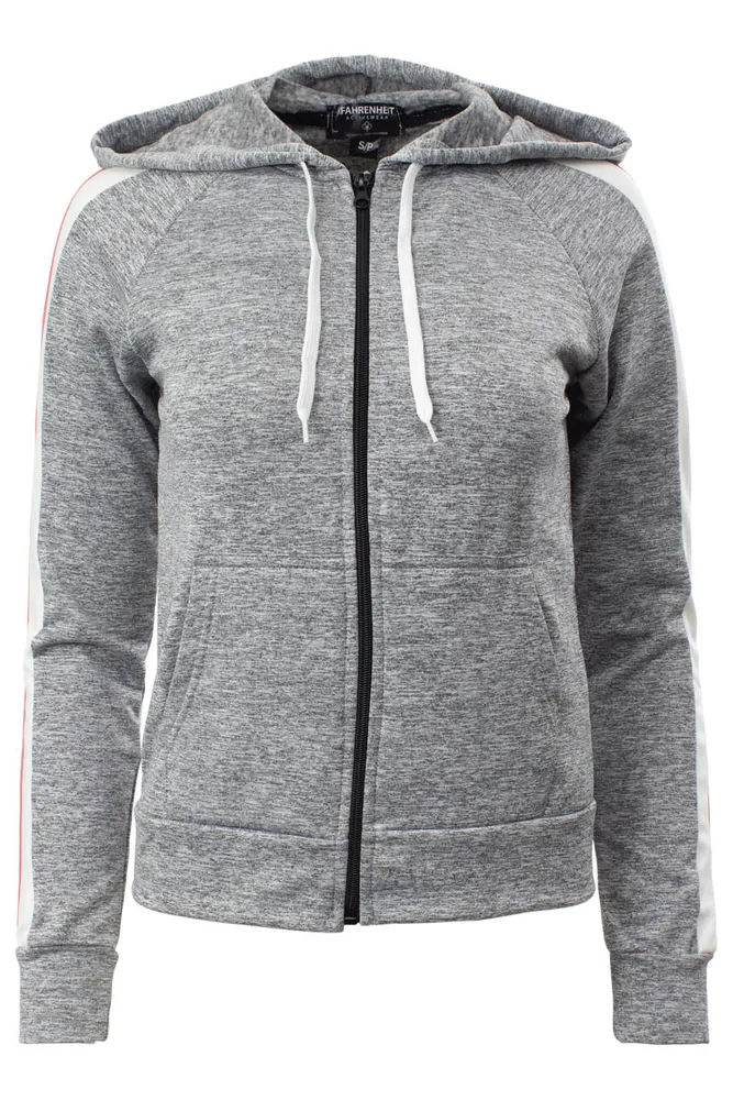 Solid Zip Front Side Stripe Hoodie