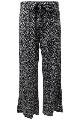 Printed Belted Wide Leg Palazzo Pants