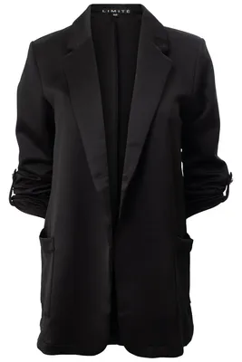 Solid Roll Up Sleeve Open Front Blazer