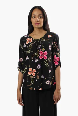 International INC Company Floral Roll Up Sleeve Blouse