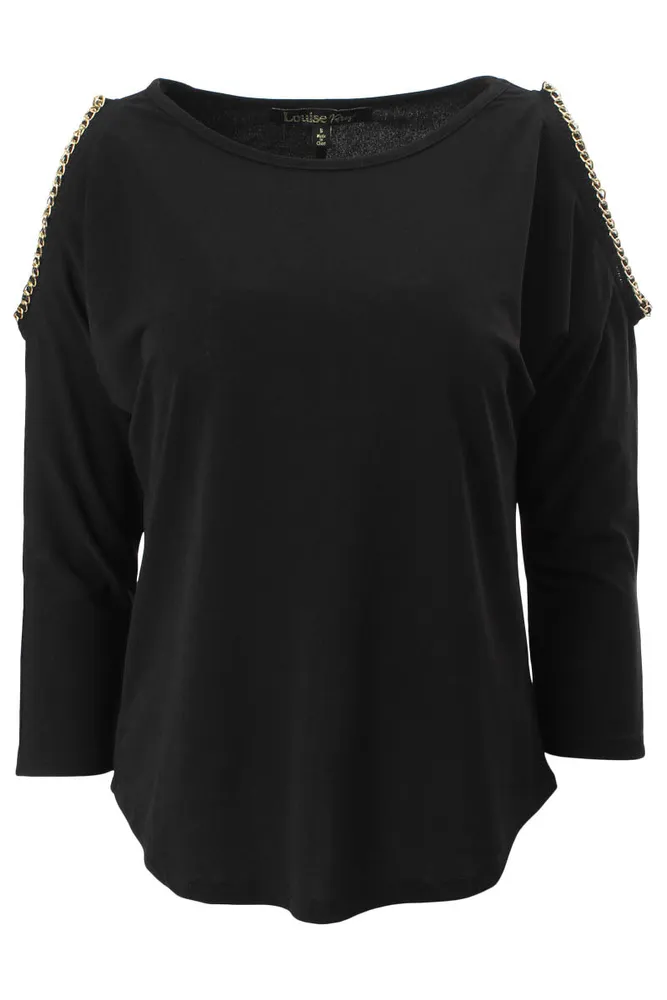 Fairweather Louise Paris Chain-Trim Cold Shoulder Long Sleeve Top