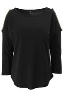 Louise Paris Chain Trim Cold Shoulder Long Sleeve Top