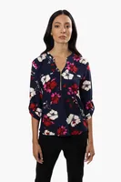 International INC Company Floral Roll Up Sleeve Blouse