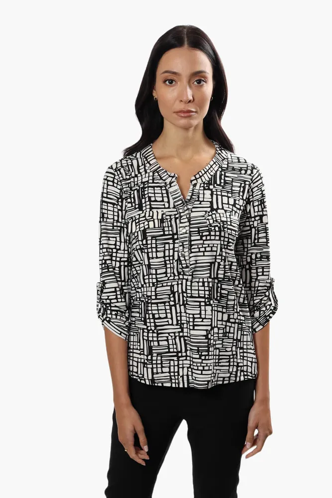 International INC Company Patterned Henley Blouse